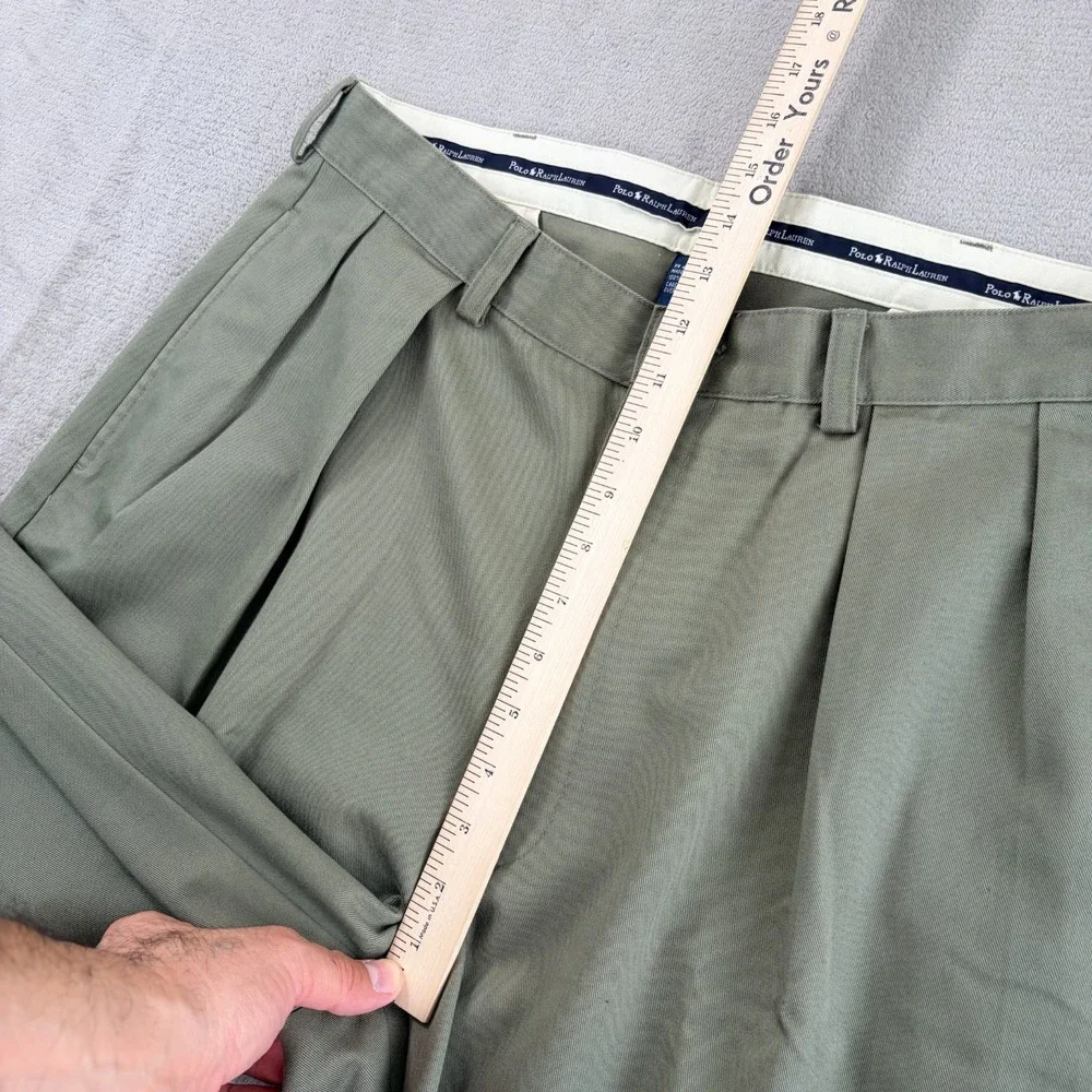 Vintage Polo Ralph Lauren Double Pleated Classic Chino Pants in Olive Men 35x32